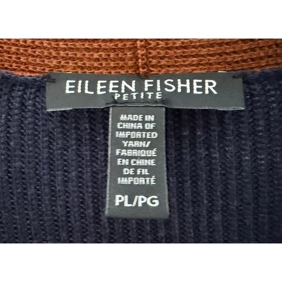 Eileen Fisher Womens Open Front Duster Cardigan Sweater Navy Brown Side Slits LP - Picture 7 of 9